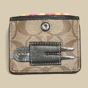 Coach Signature Tan and Brown Gold Tee Holder